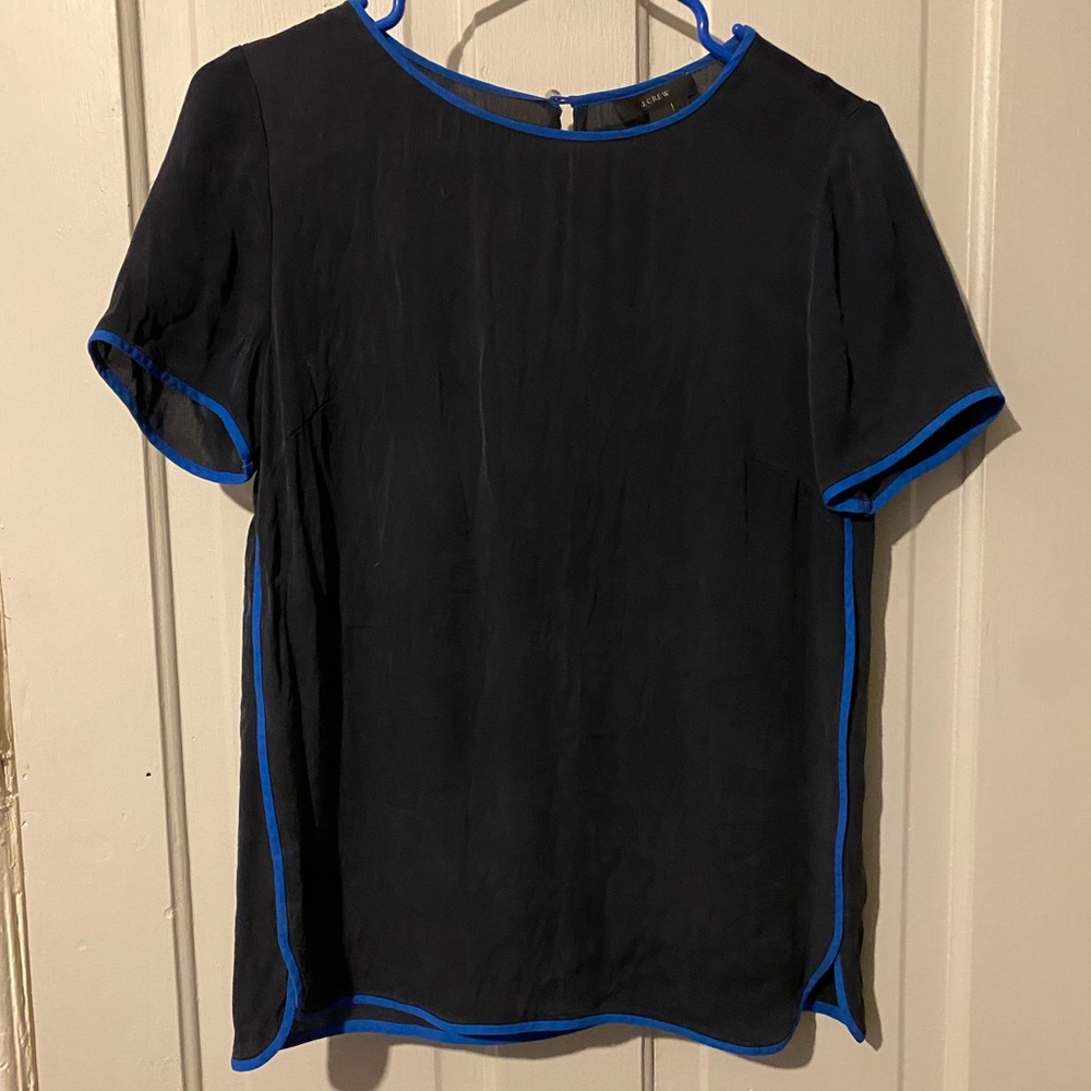 J Crew Navy Short-Sleeve Blouse with Blue Trim - Women